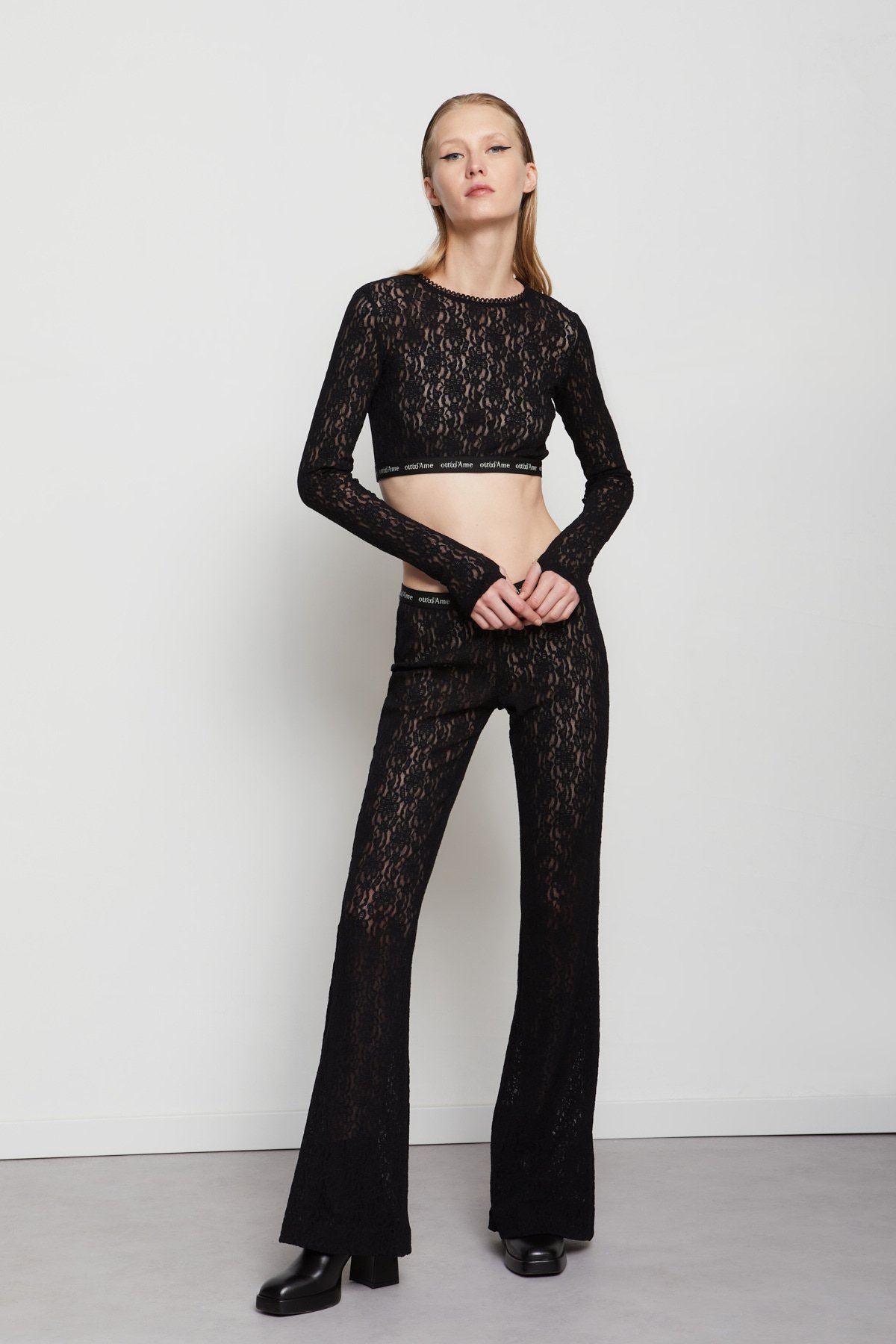 Black Lace Flared Trousers